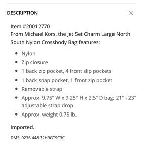 BRAND NEW - Without tags . The Jet Set Charm Michael Kors cross body purse.